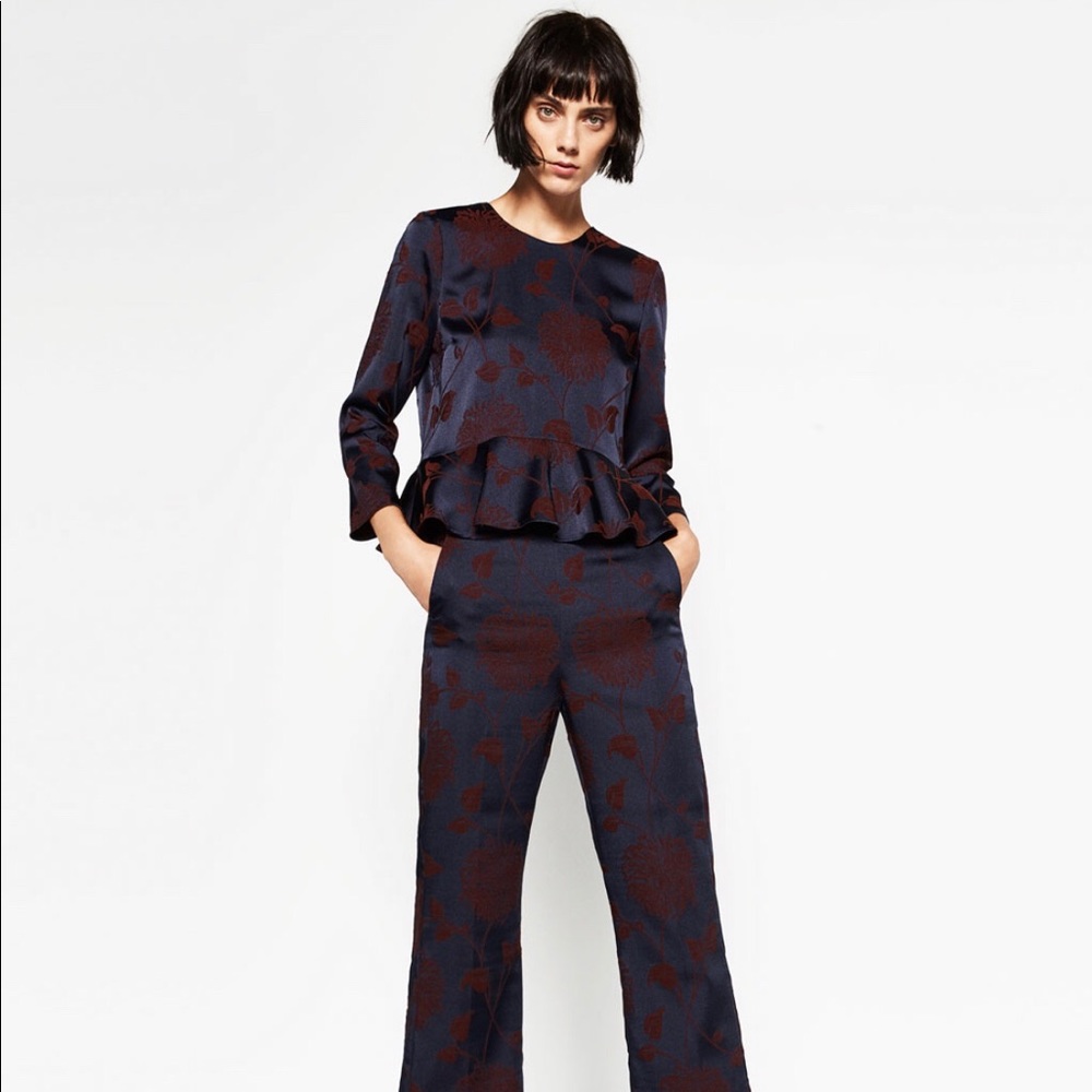 Zara Jacquard Peplum Top